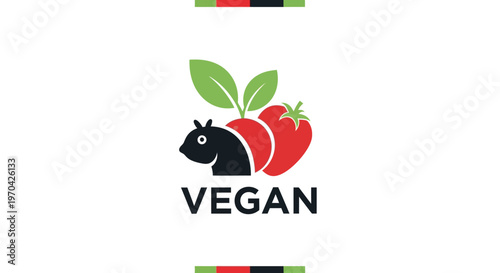 Creative Vegan Logo Design with Strawberry and Leaves.