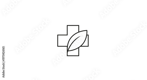 Minimalist Medical Cross With Leaf Icon.