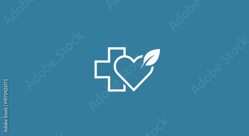 Medical Cross Heart Leaf Icon Symbol Health Care.