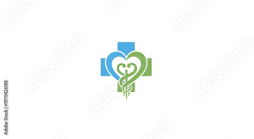 Medical Heart Symbol with Caduceus and Cross.
