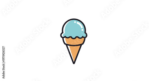 Simple Blue Ice Cream Cone Illustration.