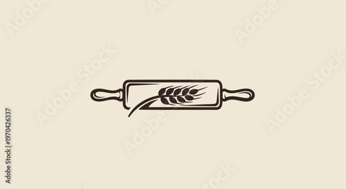Vintage Rolling Pin with Wheat Stalk Logo Design.