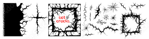Ground crack . fissure for concrete, ice or stone wall effect. Realistic earthquake damage and road split for destruction or desert concept. . Hand drawn. Not AI, Vector isolated set