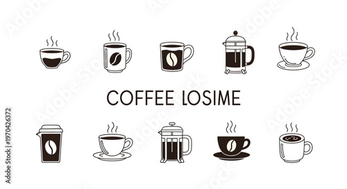 Collection of Hand Drawn Coffee Related Items and Drinks.