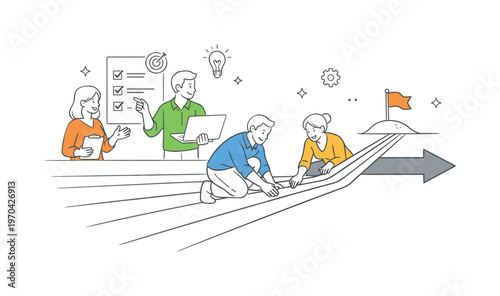 A structured alignment checkpoint scenario where team members verify that all efforts remain consistent with shared goals during execution, built
