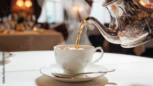 Elegant Tea Pouring Ceremony in a Refined Setting.