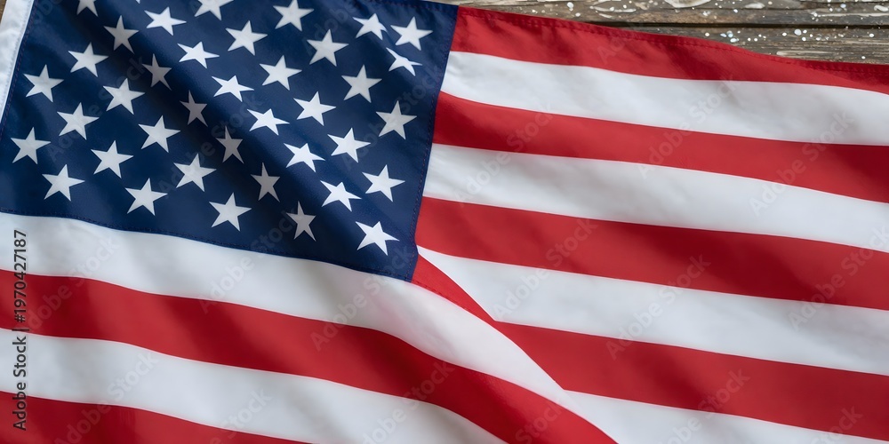 Obraz premium Close up of the american flag with red and white stripes and white stars on blue