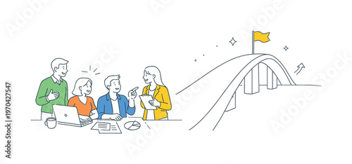 Entrepreneurs simplifying revenue pathway planning and reinforcing steady business expansion mindset together during a strategic finance discussion in