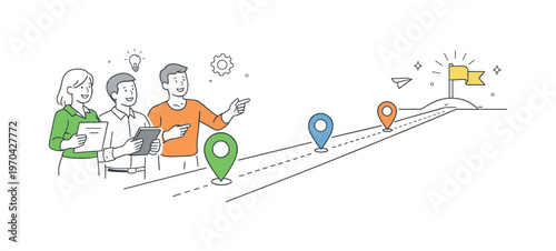 A simple clarity of action path scenario where professionals clearly see the next steps needed to move forward in a workflow without confusion, using