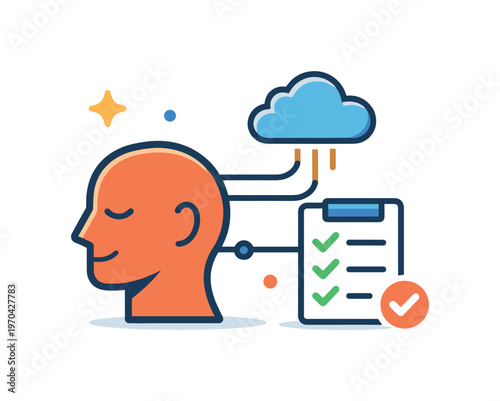 Cognitive offloading and externalizing tasks to digital tools to reduce mental burden and improve focus in daily workflows, a human head connected to
