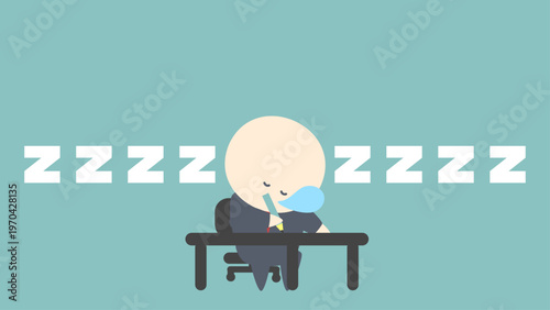ビジネスイメージイラスト_書き物をしながらデスクで居眠りするビジネスマン