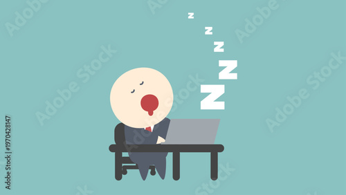 ビジネスイメージイラスト_パソコンをしながらよだれを垂らし堂々と居眠りしているビジネスマン