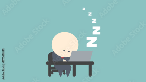 ビジネスイメージイラスト_パソコンしながら居眠りしているビジネスマン
