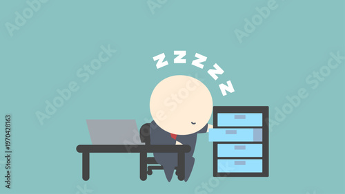 ビジネスイメージイラスト_引き出しを開けながら居眠りしているビジネスマン