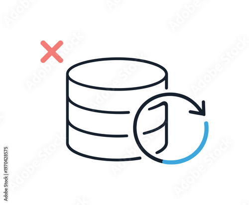 Cache invalidation and forced data refresh in digital systems after outdated content detection, a simple database cylinder with a small cross and a