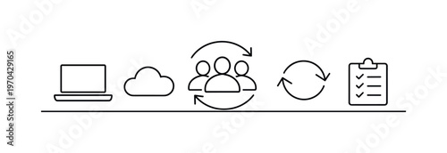 Remote collaboration tools and synchronized teamwork for maintaining productivity across distributed teams and digital workplaces, laptop, cloud, user