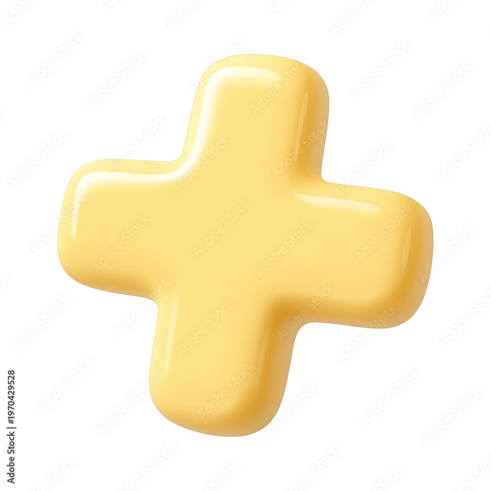 Obraz premium PNG Glossy yellow 3D plus sign