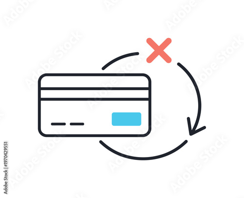 Digital subscription cancellation and user autonomy in online services, a minimal credit card combined with a small cross symbol and a circular arrow