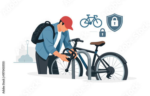A bike lock securing moment where a person attaches a lock to a bicycle in an urban environment with attention to safety and routine, a bicycle and a