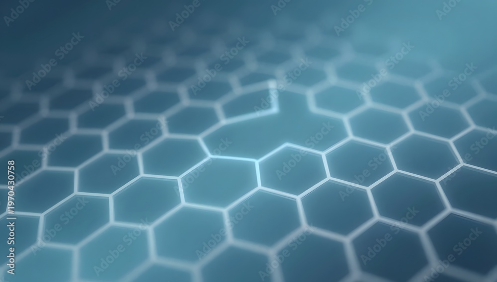 Obraz premium Abstract background with light blue glowing hexagon pattern in a tilted angle view