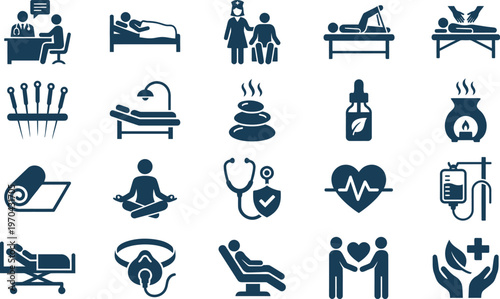 Various medical and healthcare icons for wellness and treatment purposes