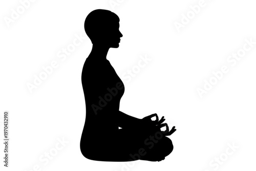 Harmony in Silhouette: A serene silhouette of a figure embodying the tranquility of meditation, fingers held in a gesture of deep inner peace and mindfulness. 