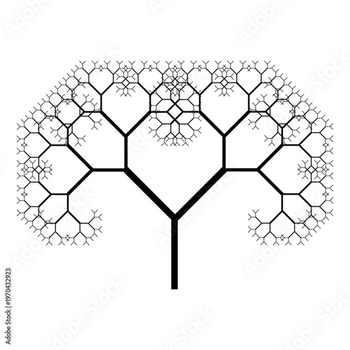 Black Minimalist Branching L-System Fractal Tree Silhouette