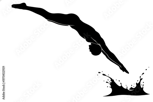 Athlete's Dive: A silhouette of a diver gracefully plunges into the water, capturing the essence of athleticism and the power of the human form.