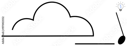 Cloud computing, innovation, creativity, technology concepts, design thinking, problem-solving. Abstract cloud-shaped line and lightbulb idea. Cloud computing and innovation