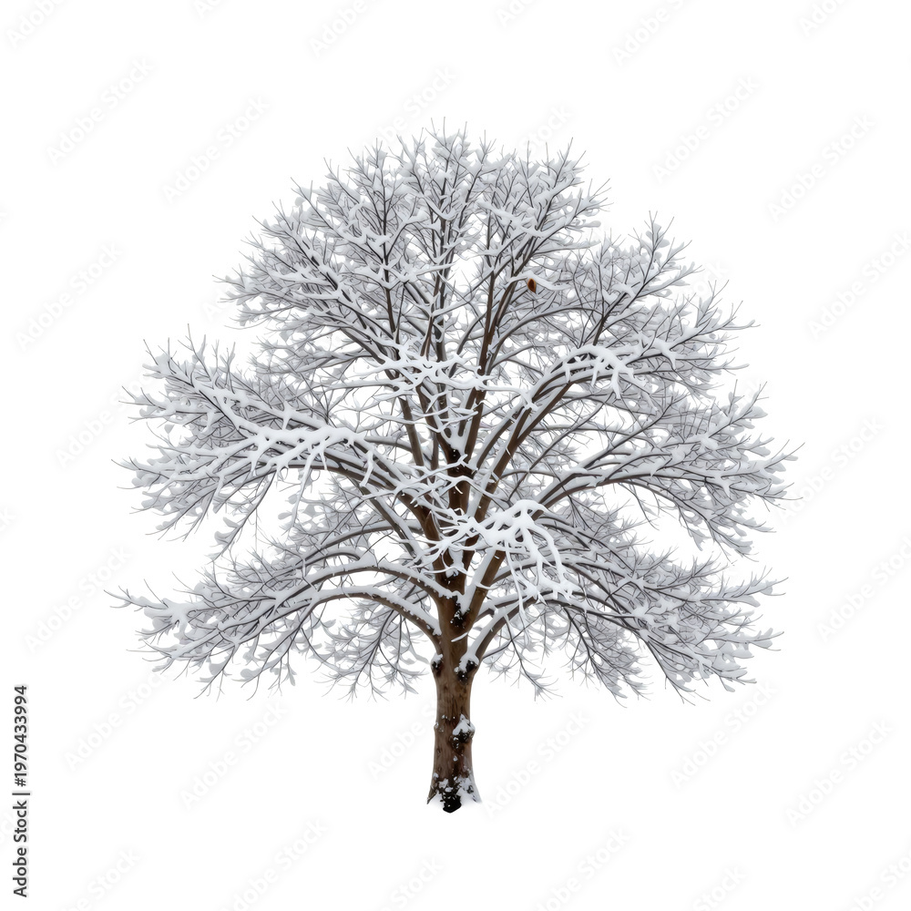 Obraz premium Solitary tree stands covered in snow on a cold winter day