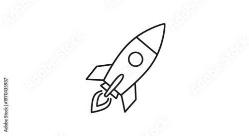Outline rocket launching icon, symbolizing startup, innovation, speed, progress, and space exploration. Minimalistic vector graphic.