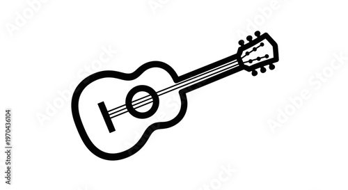 Minimalist acoustic guitar line art icon. Simple black and white vector illustration for music, hobbies, and entertainment.