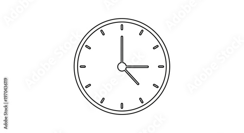 Minimalist outline clock icon showing time, deadline, schedule, punctuality, time management, and daily planning