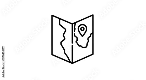 Map icon with location pin, representing navigation, travel, adventure, destination, route, and exploration concept.