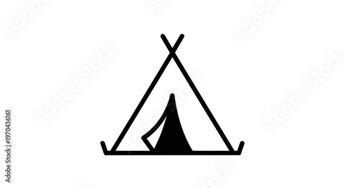 Minimalist black line art teepee tent icon. Simple outline graphic for camping, outdoors, adventure, and nature themes.