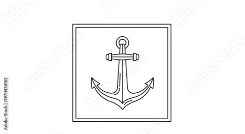 Nautical anchor symbol icon, outline vector illustration in a square frame for marine navigation, stability and maritime design.