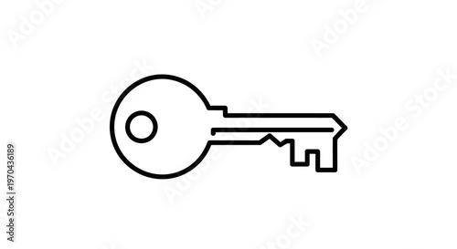 Minimalist key outline icon. Simple black and white symbol for access, security, solution, success, and privacy.