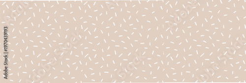 Seamless abstract pattern with small scattered white dash shapes on warm beige background, minimal modern texture for fabric, wallpaper, wrapping paper, packaging, branding and digital design