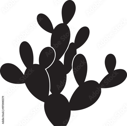 A black silhouette of a prickly pear cactus