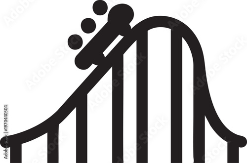 A black roller coaster icon on a with motion lines