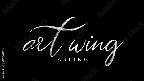Stylish handwritten script font in white on a black background, elegant typographic design element for branding, wedding, or social media.