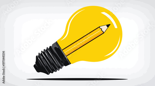 Bright Idea Light Bulb with Pencil Symbolizing Creativity, Innovation, Brainstorming, Design, and Conceptual Thinking