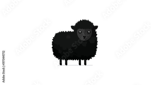 Cute black sheep cartoon illustration with minimalist design on a clean white background. Adorable farm animal character.
