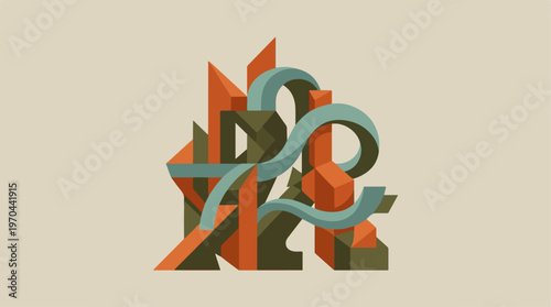 Abstract geometric shapes composition with orange and teal colors.