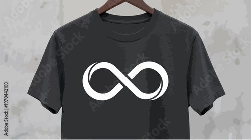 Black T-shirt with white infinity symbol design, simple and stylish.