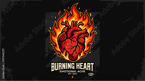 Burning Heart - A Fiery Depiction of Emotional Pain and Suffering.