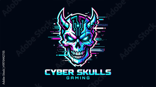 Cyber Skulls Gaming Logo - A Futuristic Digital Skull Design.