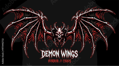 Dark Demon Wings Graphic Design with Horror and Chaos Theme.