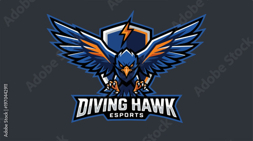 Esports Team Diving Hawk Logo with a Powerful Bird Design.