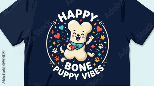 Happy bone puppy vibes t-shirt design for dog lovers.